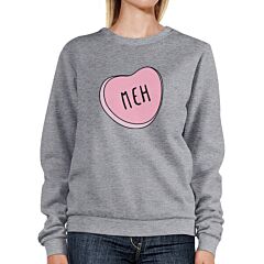 Meh Heart Unisex Gray Graphic Sweatshirt Cute Pink Heart Design