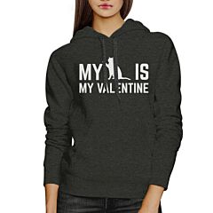 My Cat My Valentine Unisex Grey Hoodie Funny Graphic For Cat Lovers