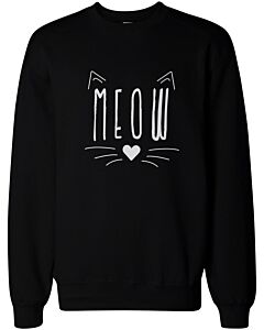 Meow Cute Kitty face Women's Sweatshirt Crewneck Pullover Fleece Sweaters Cat Lovers