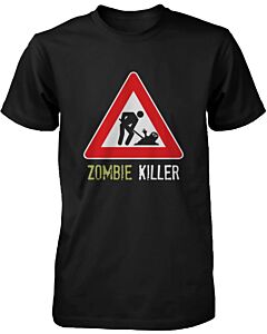 Zombie Killer Warning Sign Men's Shirt Funny Horror Halloween Black T-shirt