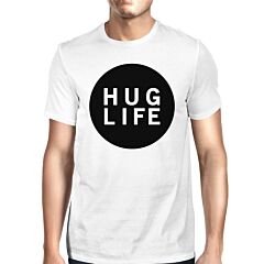 Hug Life Men's White T-shirt Cute Design Round-Neck Shirt
