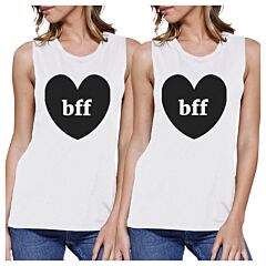 Bff Hearts BFF Matching White Muscle Tops