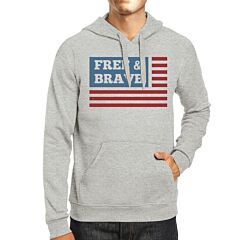 Free &amp; Brave Us Flag Unisex Grey Hoodie Round Neck Pullover Fleece