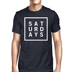 Saturdays Men Navy T-shirts Cute Short Sleeve Tee Typographic Print