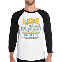 Los Angeles Beaches Summertime Mens Black And White Baseball Shirt