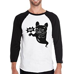 Boo French Bulldog Ghost Mens Black And White BaseBall Shirt