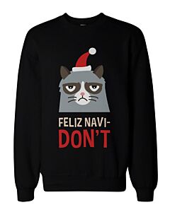 Funny Grumpy Cat Holiday Graphic Sweatshirts - Unisex Black Pullover Sweater