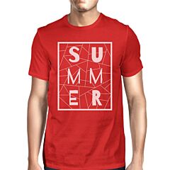 Summer Geometric Mens Red Tshirt Trendy Design Cotton Graphic Tee