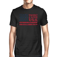 Trust &amp; Love USA American Flag Shirt Mens Black Round Neck Tshirt