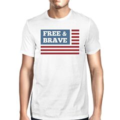 Free &amp; Brave US Flag American Flag Shirt Mens White Cotton Tshirt