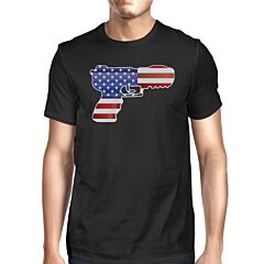 Pistol Shaped American Flag Mens Black T-Shirt For Gun Supporters