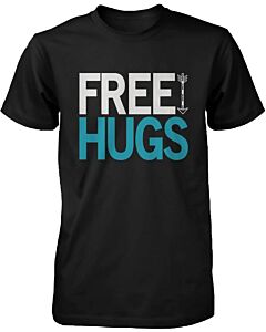 Men's Funny Graphic Tees - Free Hugs Black Cotton T-shirt