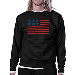 Unique USA Flag Sweatshirt Unisex Black Round Neck Pullover Fleece