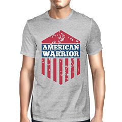 American Warrior Tee Mens Grey Cotton Tshirt American Flag Shirt