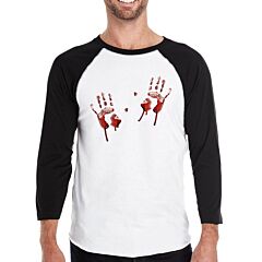 Bloody Handprints Mens Black And White Baseball Shirt