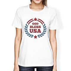 God Bless USA American Flag Shirt Womens White 4th Of July T Shirt