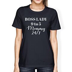 Boss Lady Mommy Women's Navy Cotton Graphic Tee Witty Gift For Wife
