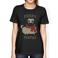 Merry Pugmas Pug Womens Black Shirt