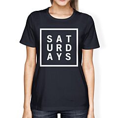 Saturdays Ladies' Navy Shirt Short Sleeve Tee Typographic Print