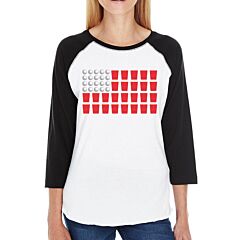 Beer Pong Flag Funny American Flag Womens 3/4 Sleeve Graphic Tee