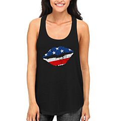 July 4th American Flag Lip Tank Top for Women Cute Racerback Tank