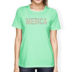Merica Cute Tribal Pattern America Letter Printed T-Shirt For Women