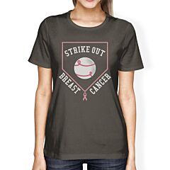 Strike Out Breast Cancer Baseball Womens Dark Grey Shirt