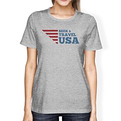 Seek &amp; Travel USA American Flag Shirt Womens Gray Graphic Tshirt