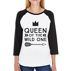 Wild One Feather Womens Black And White BaseBall Shirt