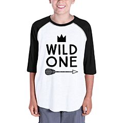 Wild One Feather Kids Black And White BaseBall Shirt