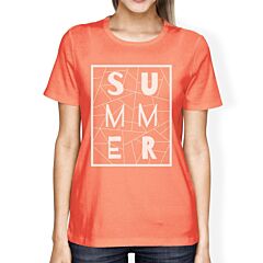 Summer Geometric Lettering Womens Peach Tshirt Cotton Trendy Design