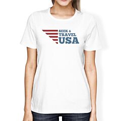 Seek &amp; Travel USA American Flag Shirt Womens White Graphic Tshirt