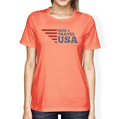 Seek Travel USA American Flag Shirt Womens Peach Graphic Tshirt