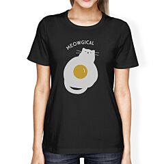 Meowgical Cat And Fried Egg Womens Black Shirt