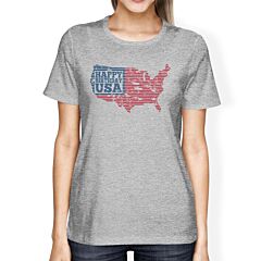 Happy Birthday USA American Flag Shirt Womens Grey Graphic T-Shirt