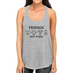 Friends Not Food Women's Grey Cute Animal Advocate Quote Tank Tops