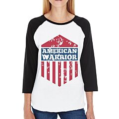 American Warrior Womens Black Baseball Jersey 3/4 Sleeve Tee Cotton