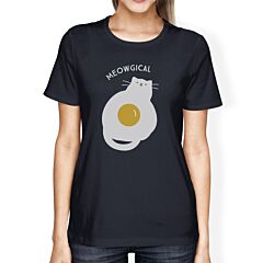 Meowgical Cat And Fried Egg Womens Navy Shirt