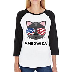 Ameowica Womens Graphic Baseball Shirt Gift For Independence Day