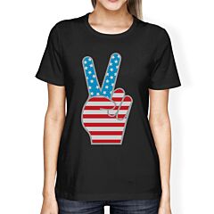 American Flag Womens Black Graphic T-Shirt Unique Peace Sign Design