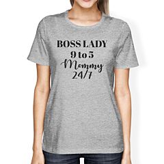 Boss Lady Mommy Womens Gray Cute Graphic Tee Mothers Day Gift Ideas