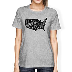 I Love USA Map Womens Grey Cute Design T-Shirt Gifts For Army Wives