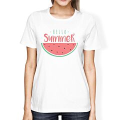 Hello Summer Watermelon Womens White Shirt