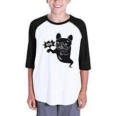 Boo French Bulldog Ghost Kids Black And White BaseBall Shirt