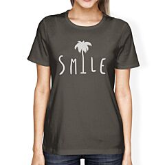 Smile Palm Tree Dark Grey Womens Graphic Tshirt Short Sleeve Top