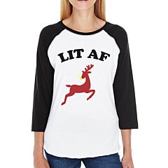 Lit Af Womens Black And White Baseball Shirt