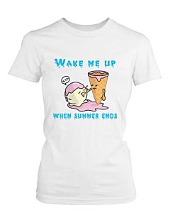 Wake Me Up When Summer Ends Ice Cream Women's T Shirt Humorous Summer White Tee