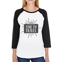 Time To Travel Womens Black And White Baseball Shirt