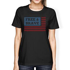 Free &amp; Brave US Flag American Flag Shirt Womens Black Cotton Tshirt