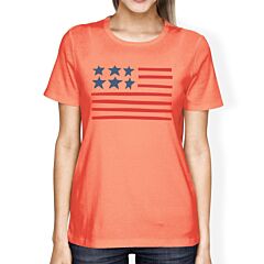 USA Flag Womens 4th Of July Decorative Shirt Cute Short Sleeve Tee